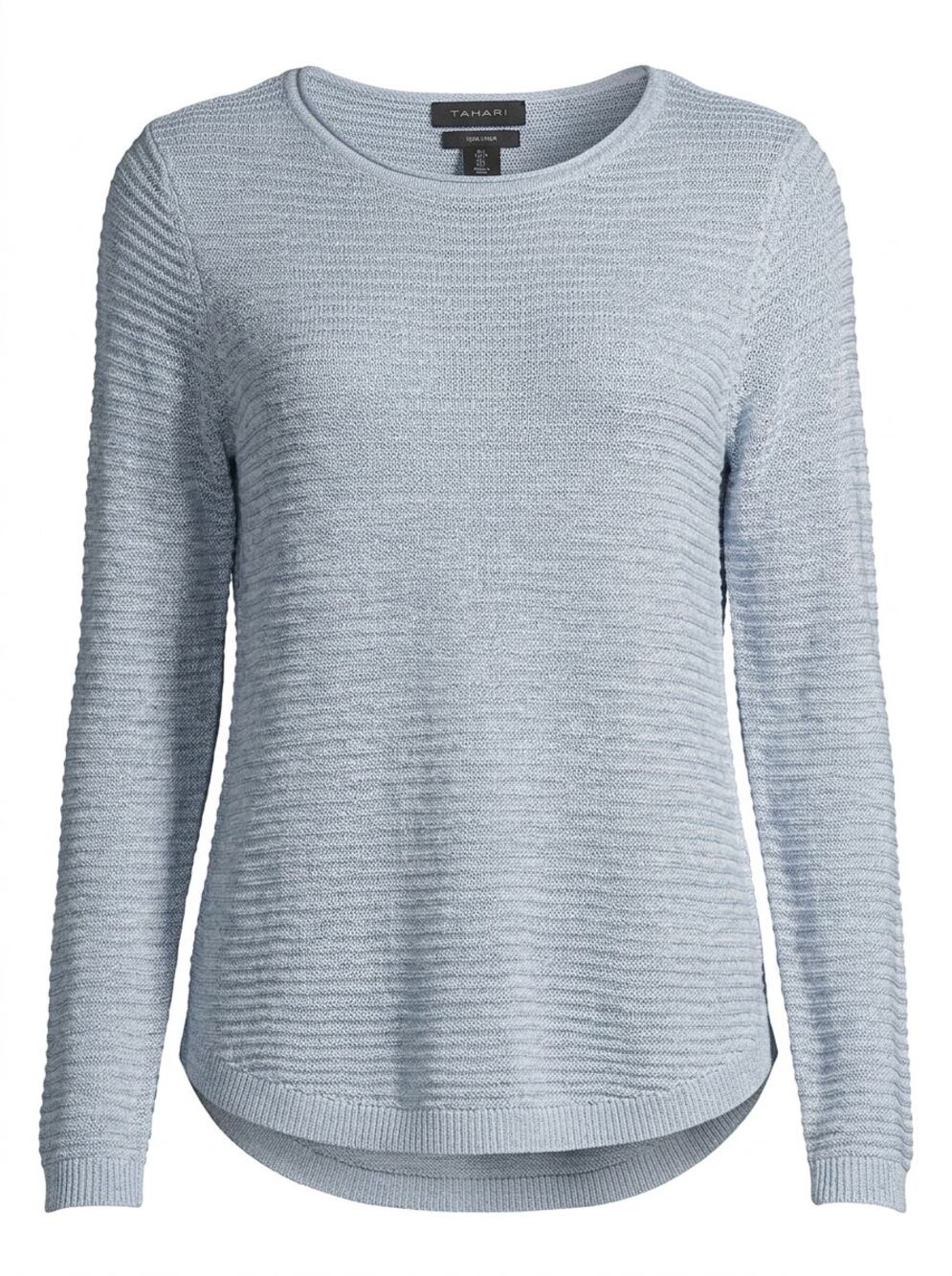 Tahari 100% Linen Blue Marled Crew Neck Knit Sweater Women Size L